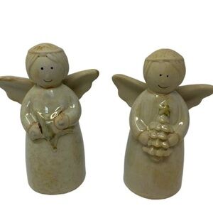 Christmas Primitive Angel Lot Set Figurines Pottery Glazed Clay Statues 4.5 Inch